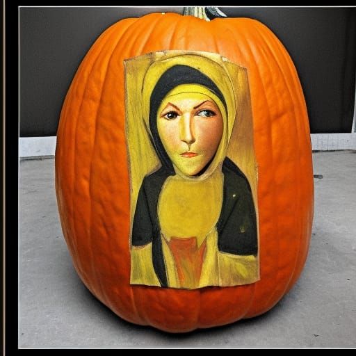 Carved Pumpkin in Expressionist and Icon Art Styles