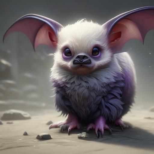 Cute Baby Bat with Musical Wings, Digital Art