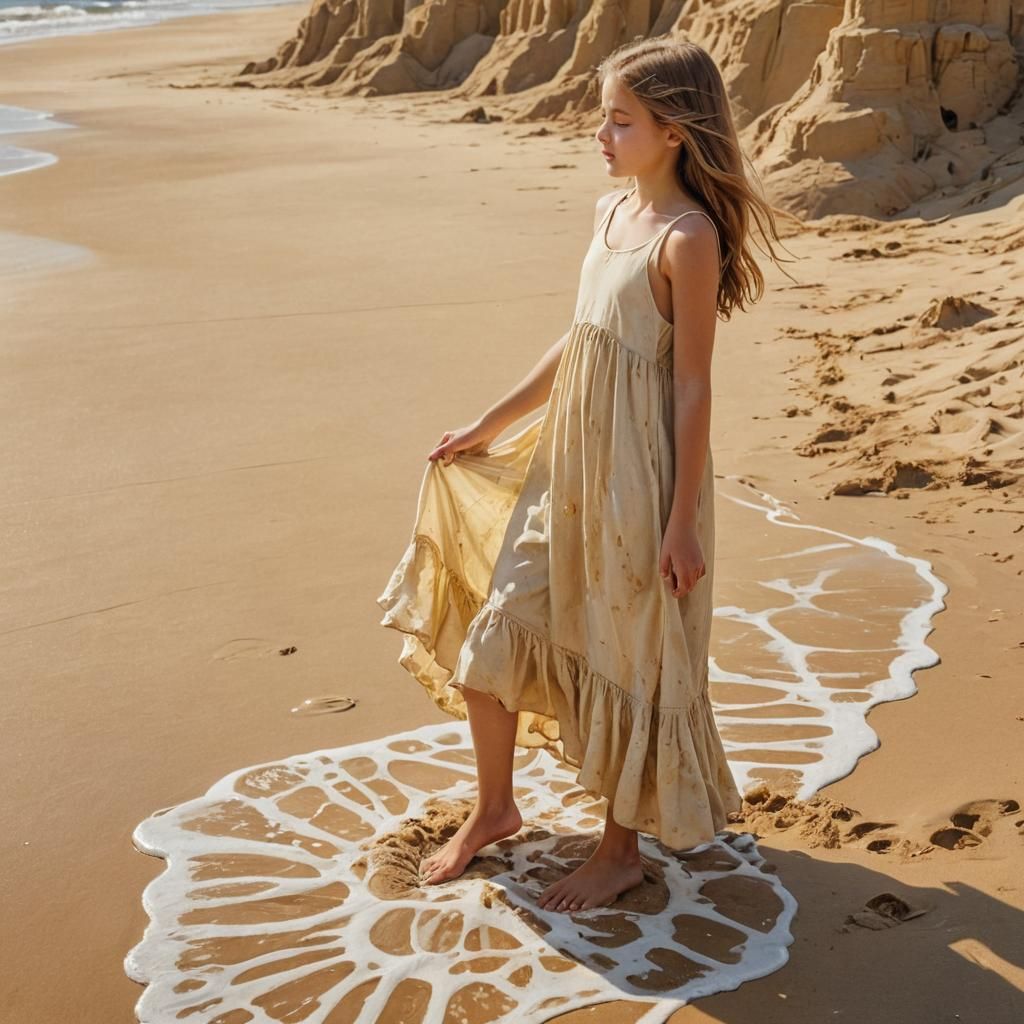 Girl and Sandcastle: Impressionistic Oil Painting