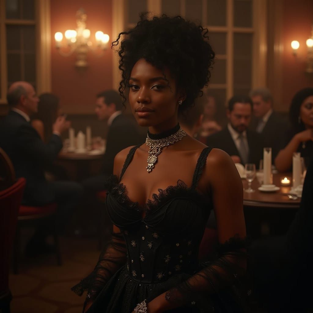 Victorian Woman in Gentleman's Club, Hyperrealistic Photo