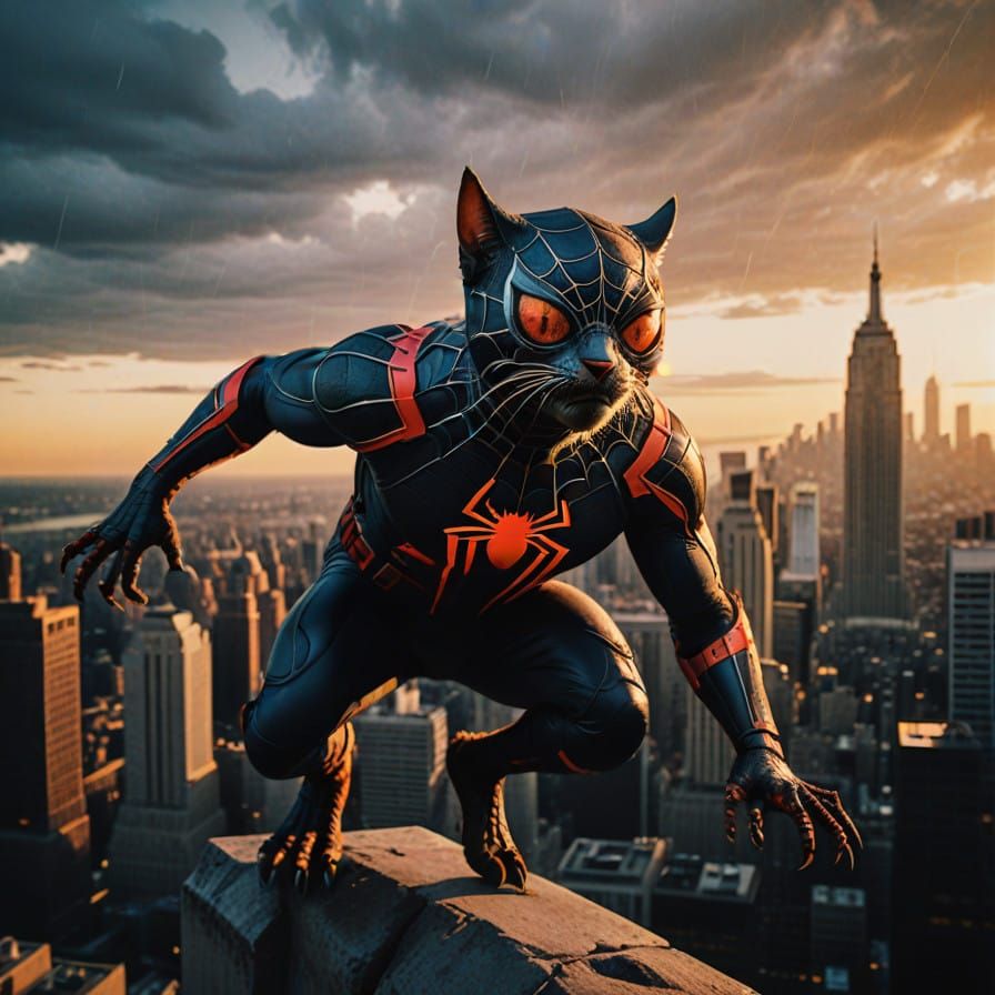 Marvelous Spidercat Soars over NYC in High-Definition Cinema...