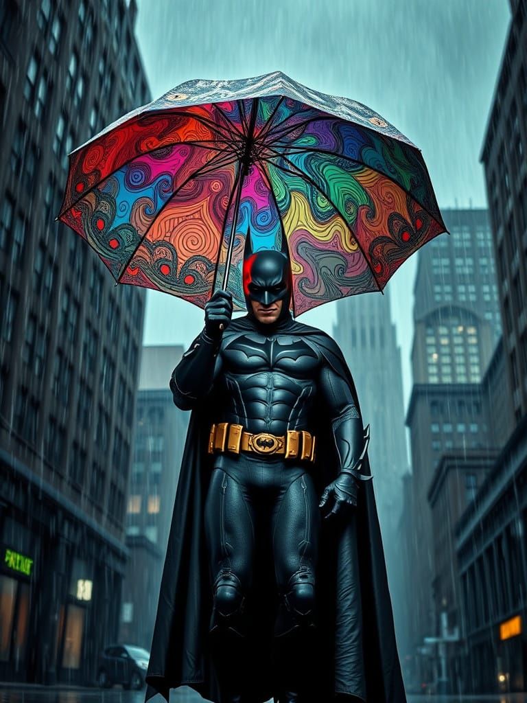Batman Holds Resolute in Rainy Gotham City