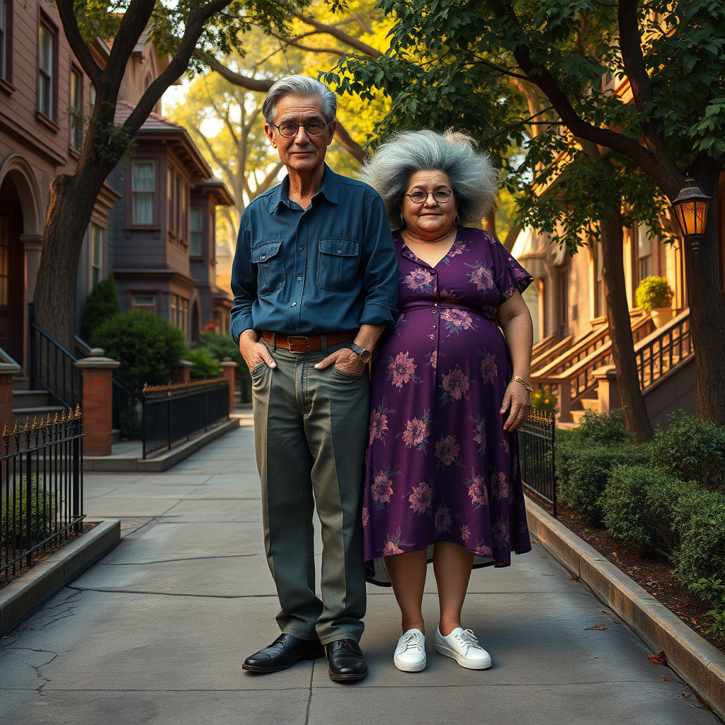 Paunchy Man and Obese Matriarch in Dreamlike Scene