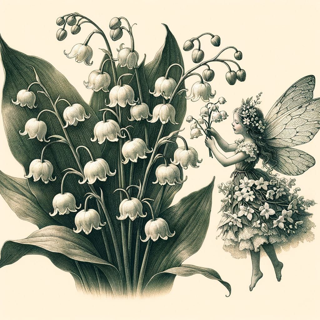 Vintage Botanical Illustration of Lily-of-the-Valley with Fa...