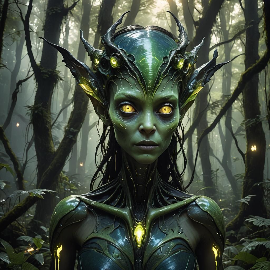 Alien Fairy in Fluorescent Forest: Graffiti Art