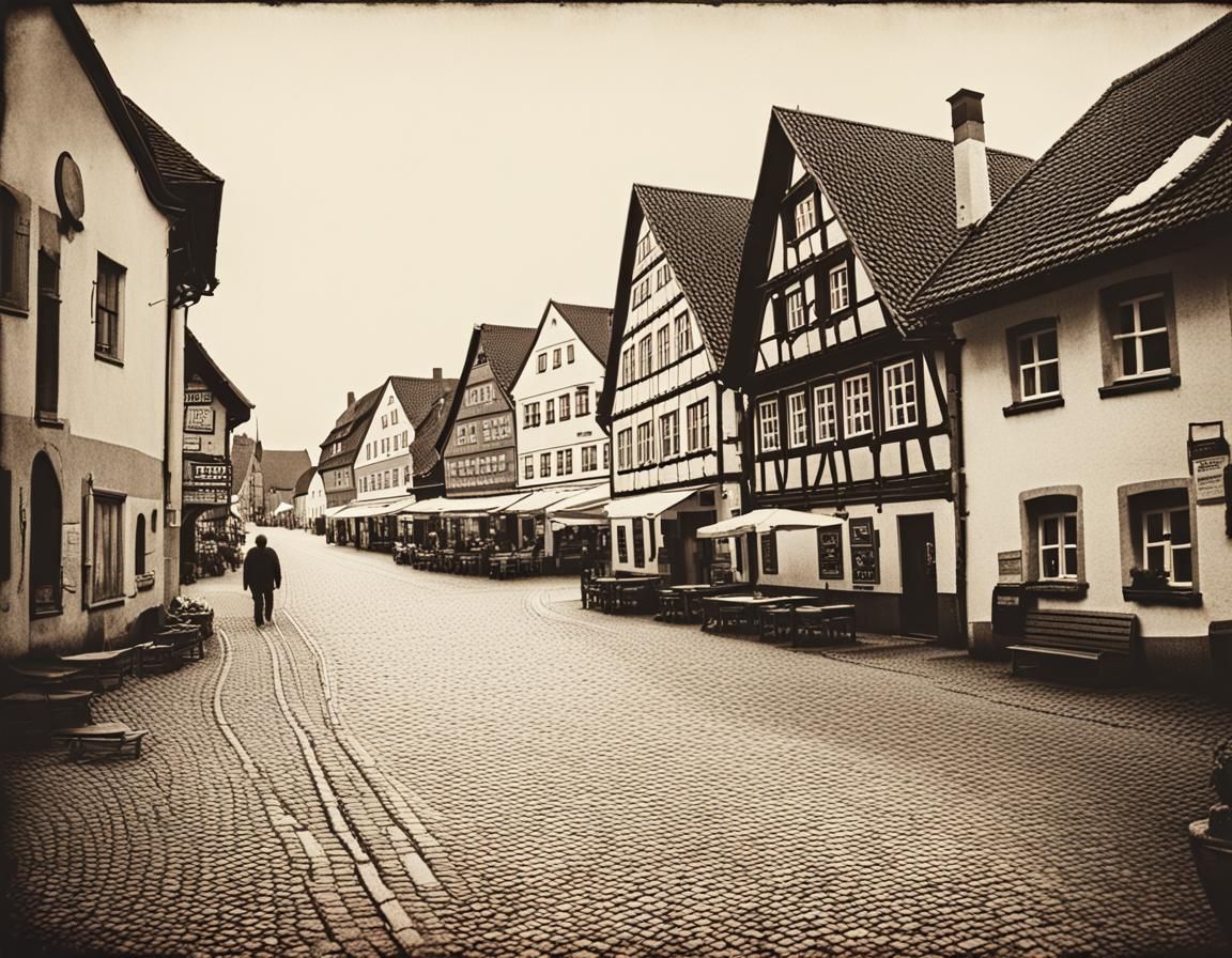 Gritty Lith Print of a German Town