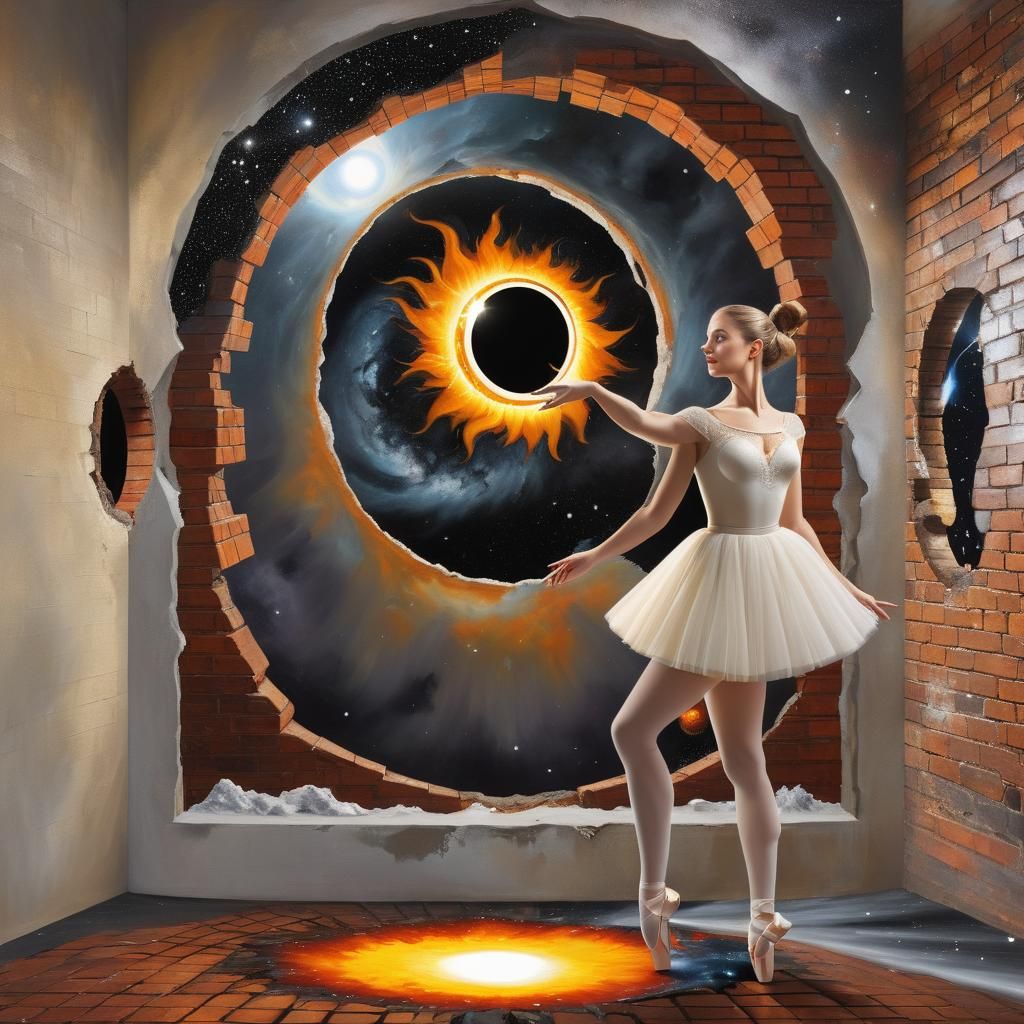 Surrealist Prima Ballerina Contemplates Cosmic Black Hole Su...