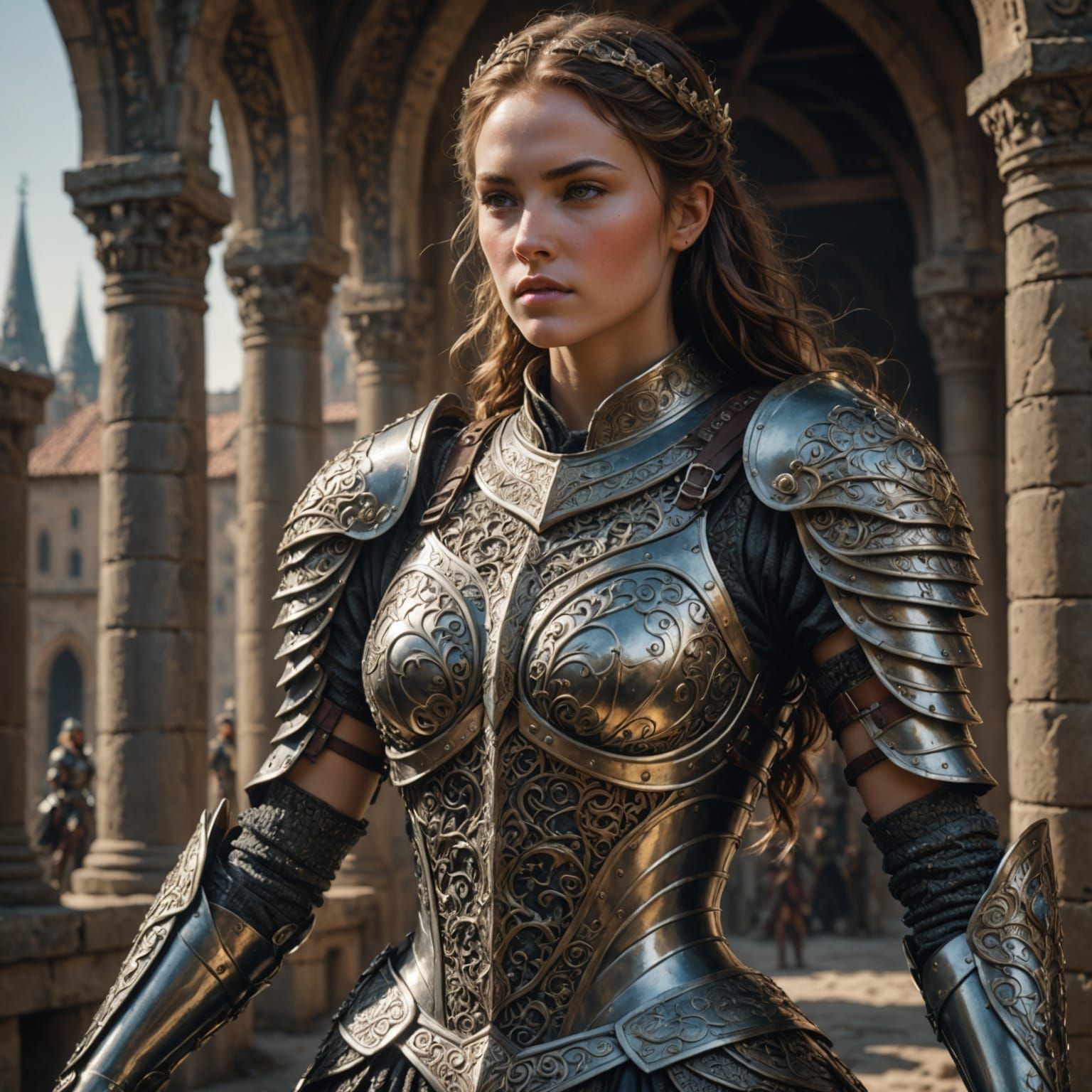 Elegant Warrior Princess in Hyperrealistic Armor