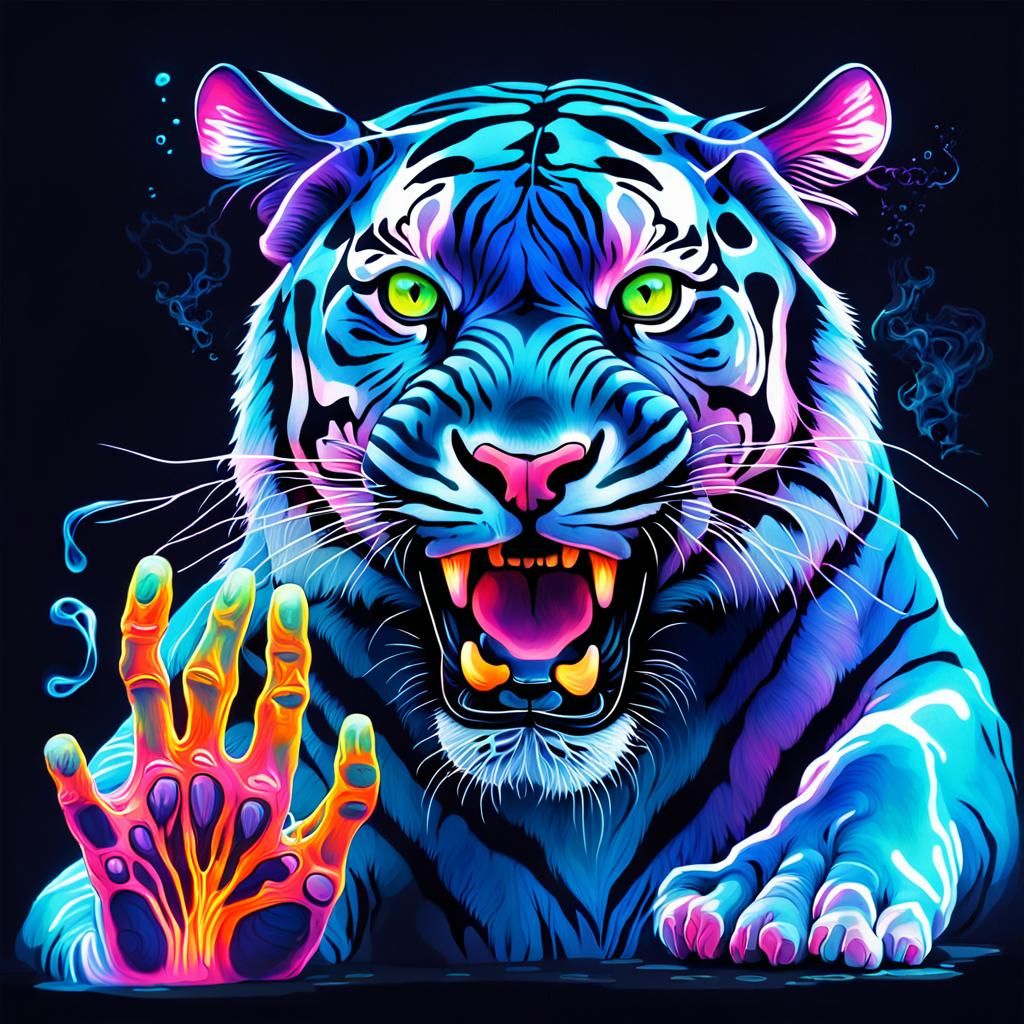 Chemiluminescent Neon Panther with Intricate Veins
