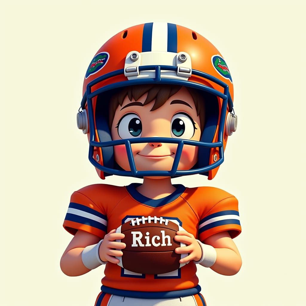 Cartoon Boy with Florida Gators Helmet, Digital Art