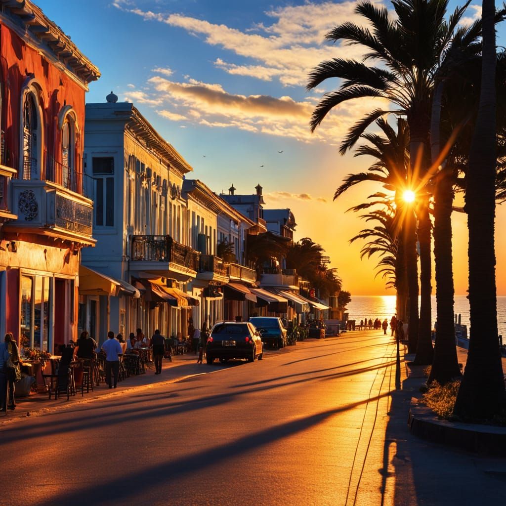 Mysterious Seaside Boulevard at Night, Full of Color and Sou...