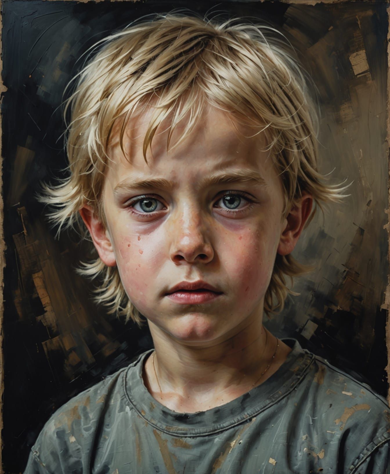 Grunge Oil Painting of Boy with Voltage Eyes