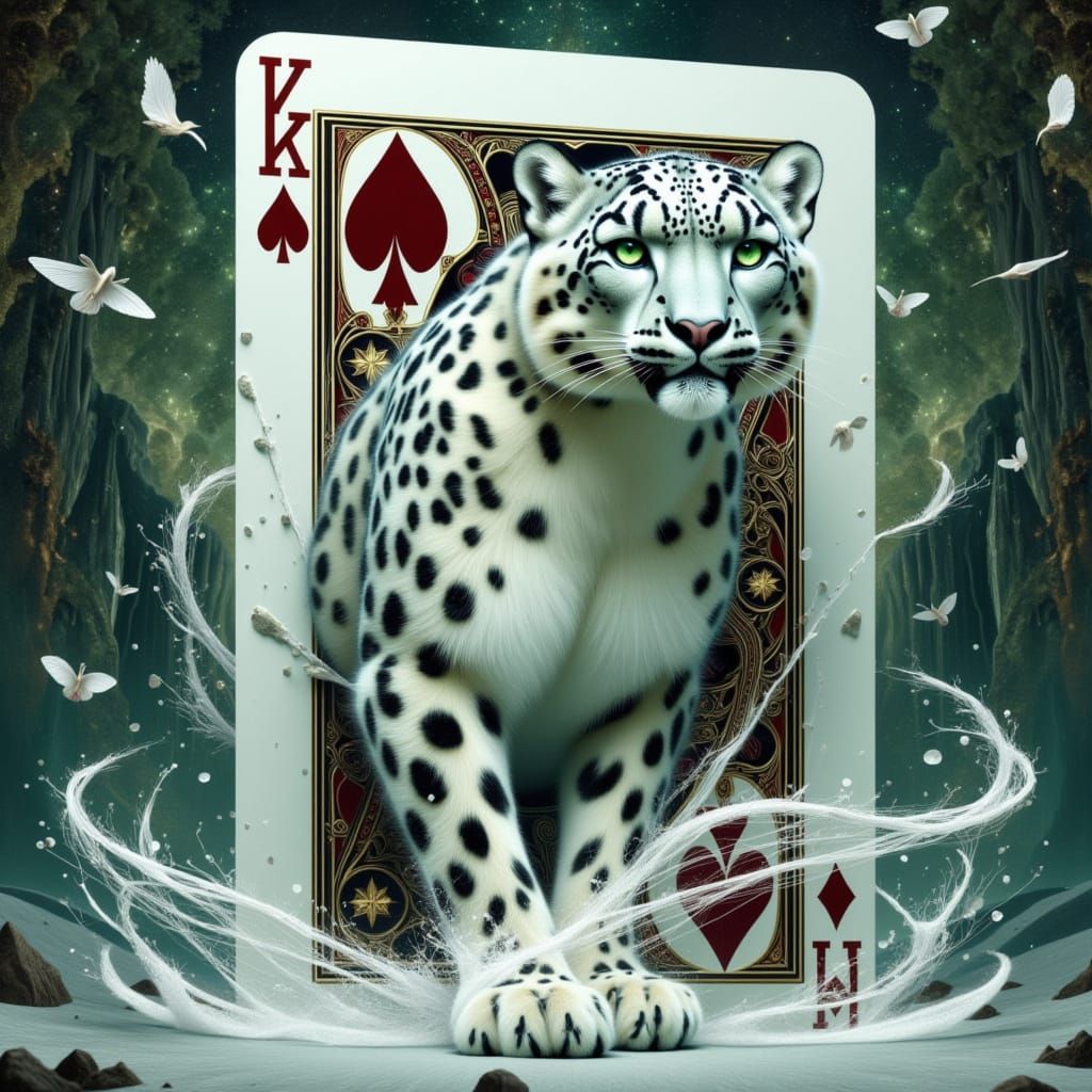 Majestic Snow Leopard Emerge from Oversized Playing Card in ...