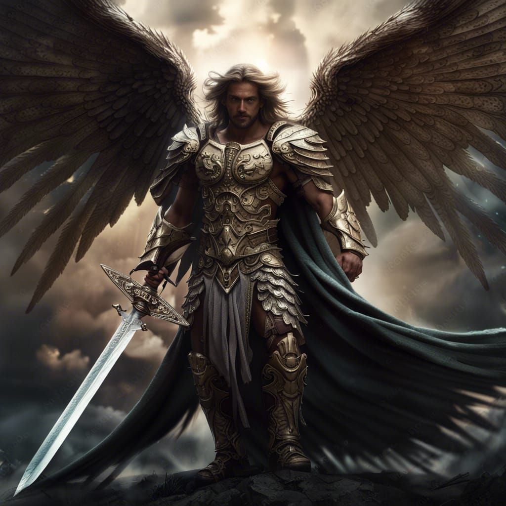 Epic Male Angel Warrior Attacks with Sword