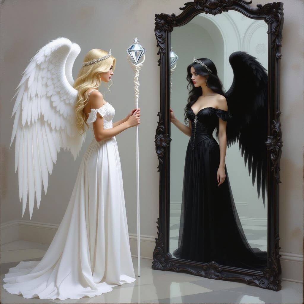 Angel's Duality Reflected in Ethereal Mirror
