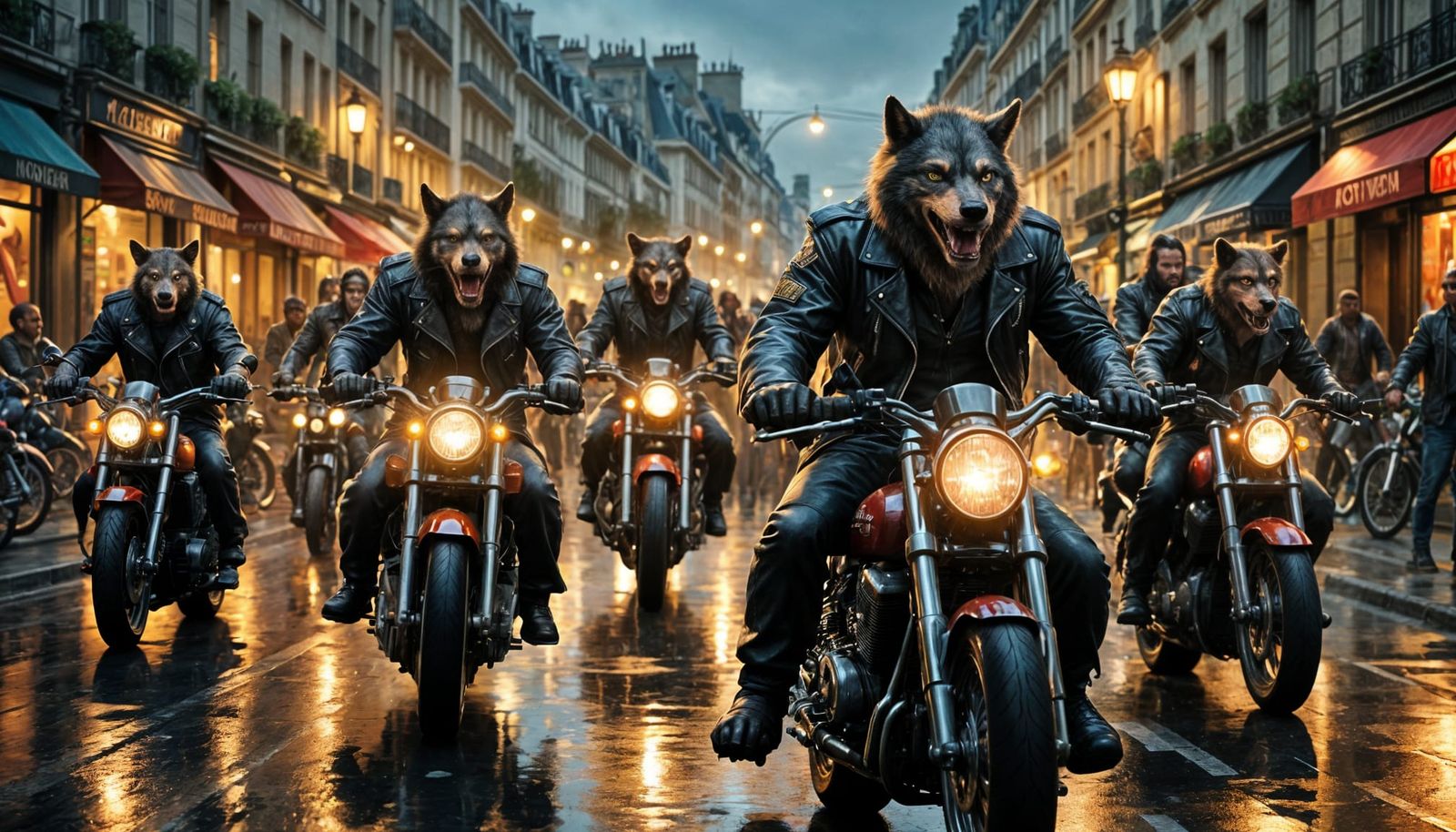 Werewolf Bikers Dominate Paris Streets: Hyperrealistic Splas...