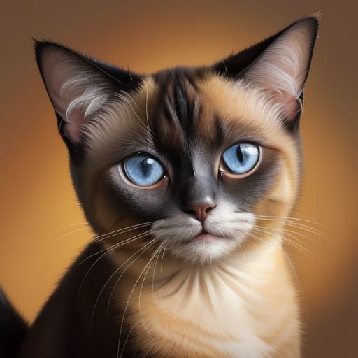 Siamese Cat Portrait in Vibrant Oil Painting Style
