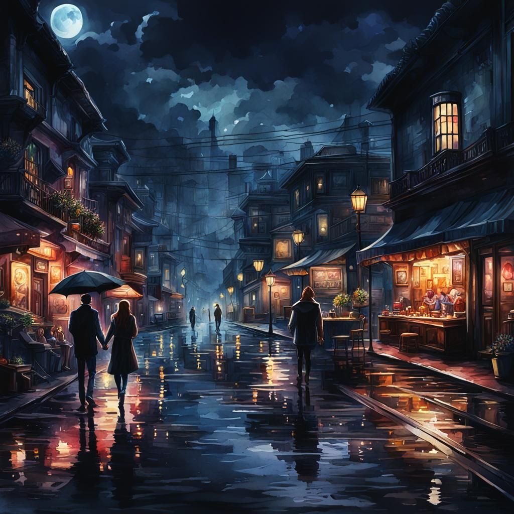 Moody Watercolor Art of a Date Night