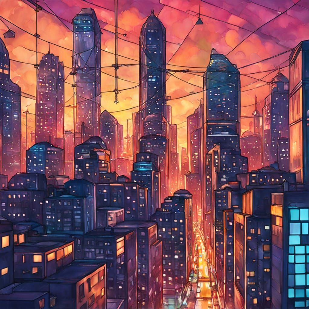 Sky City in Vibrant Digital Sci-Fi Art