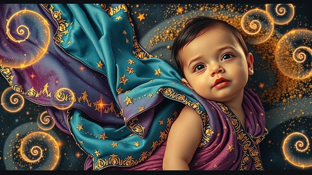 Golden Baby in Celestial Landscape