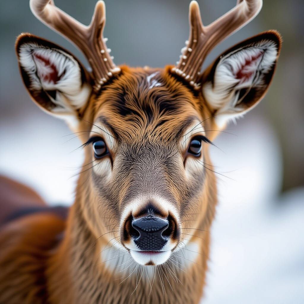 Detailed Close-Up of a Majestic Deer Face