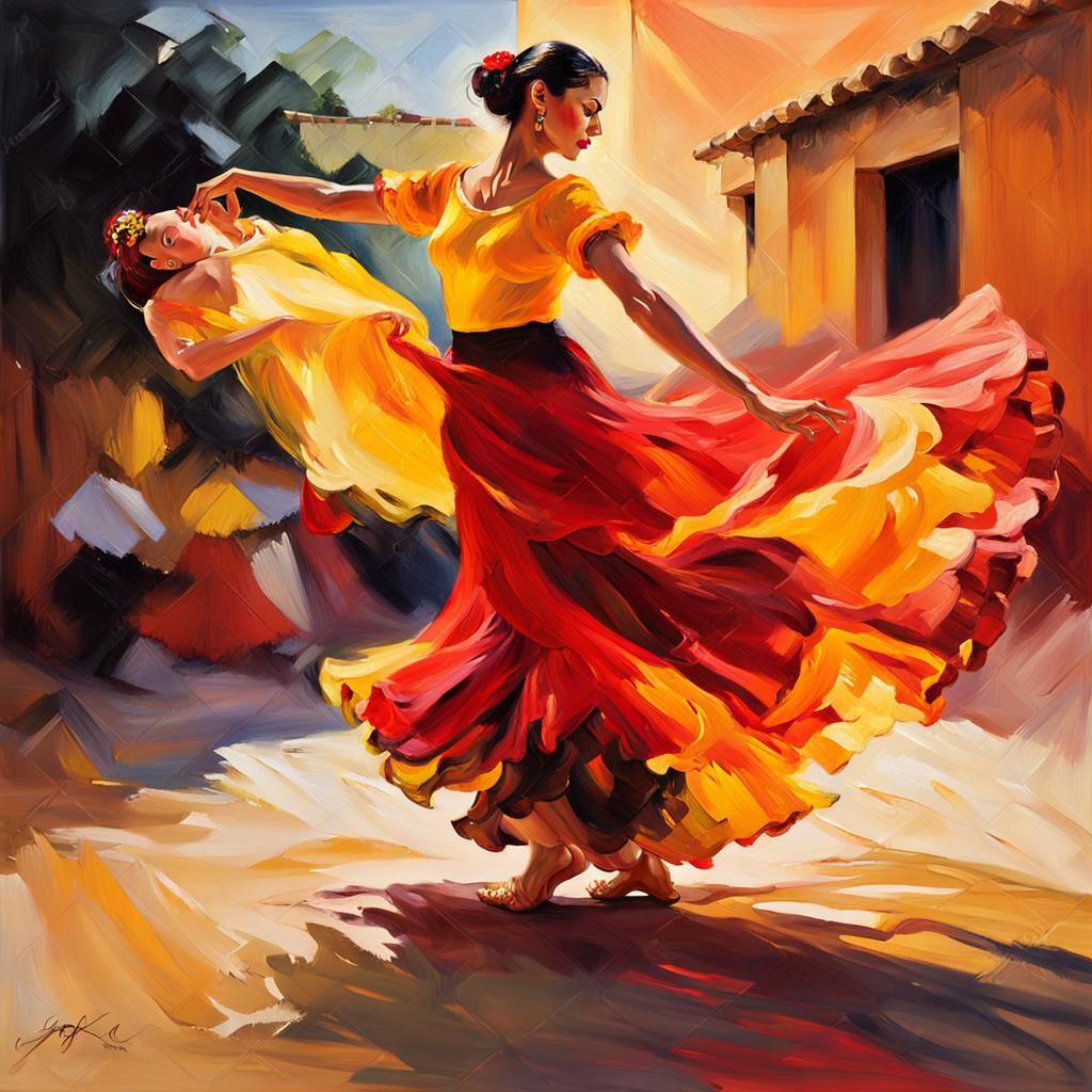 Flamenco Dancer in Expressionist Oil Painting