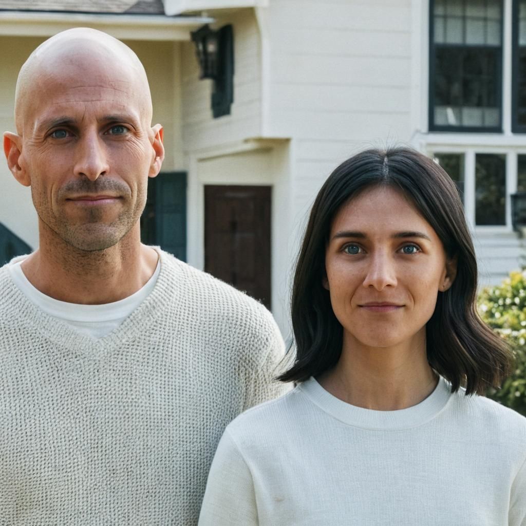 Cinematic Still: Couple in Front of Suburban House