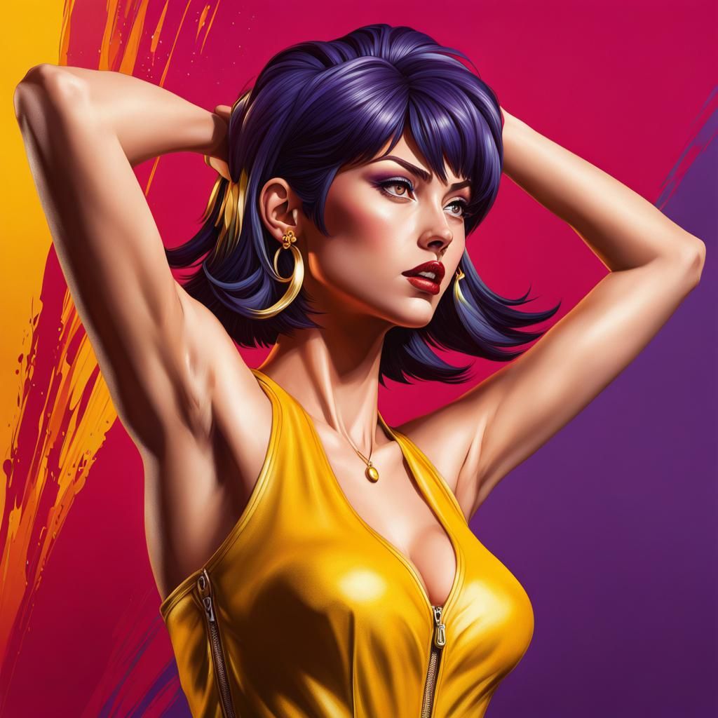 Hyperrealistic Splash Art of Woman with Raised Arms