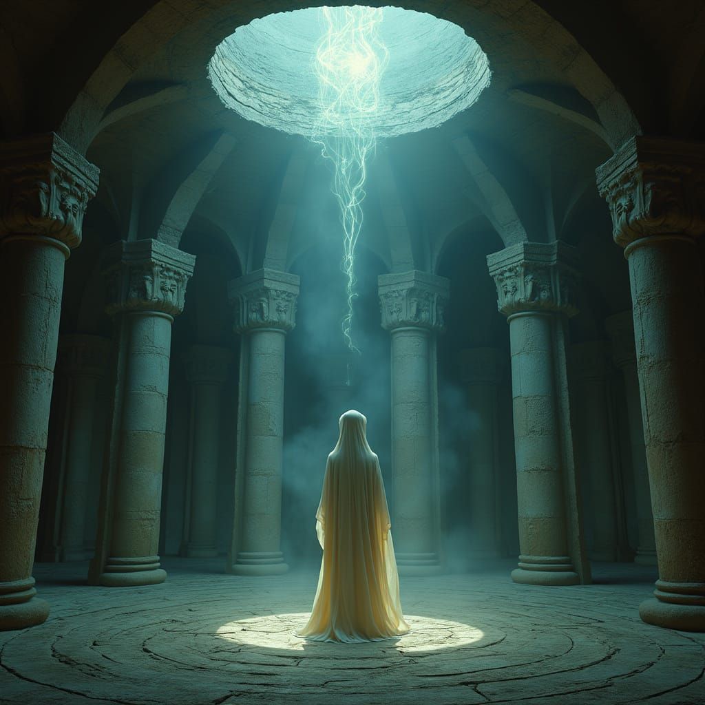 Spectral Librarian in a Mystical Library Chamber