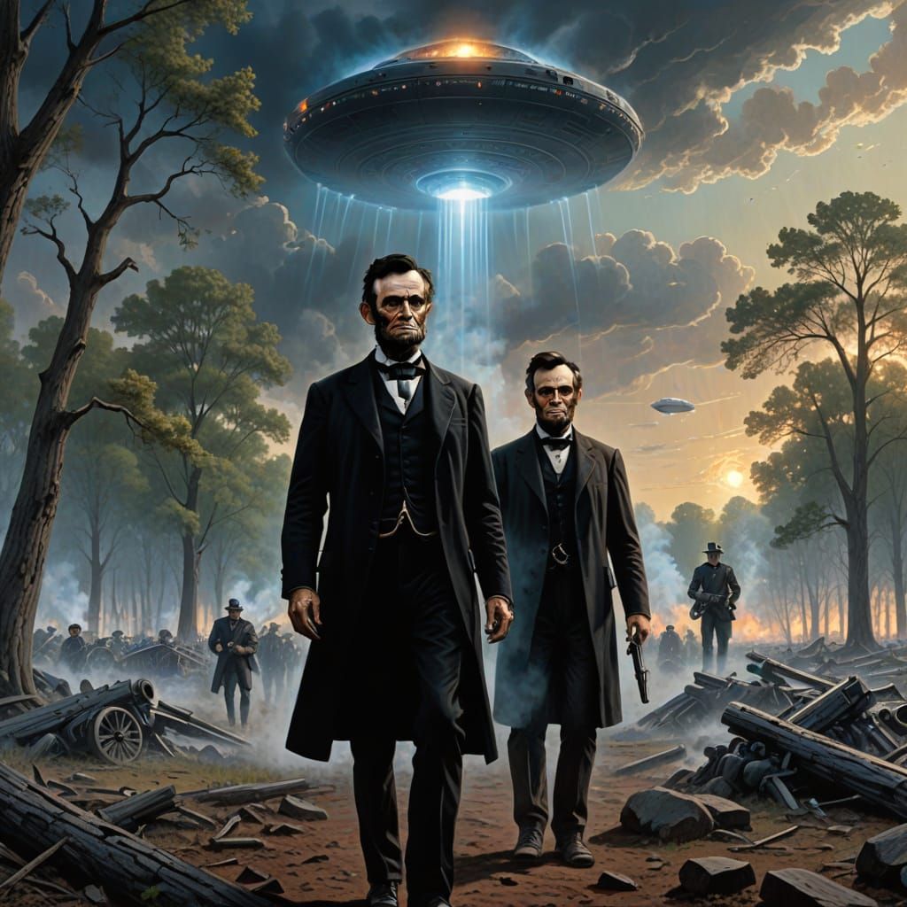 Men in Black at Gettysburg Battlefield with Lincoln