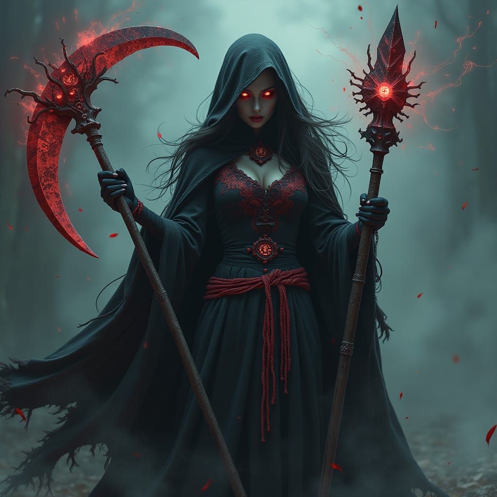 Mysterious Kenku Sorceress Wielding Eldritch Scythe