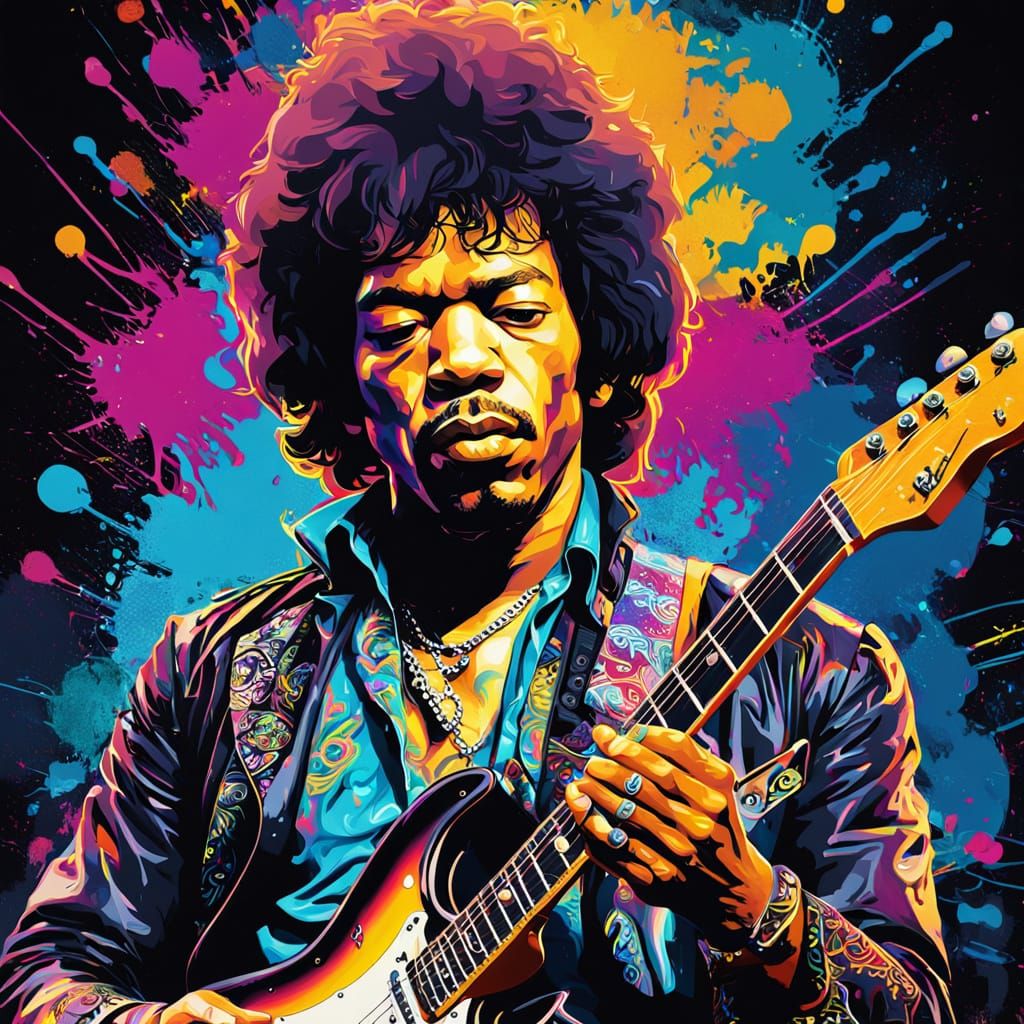 Jimi Hendrix Pop Art Portrait with Bold Colors