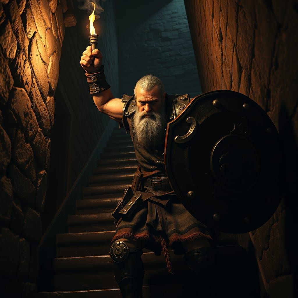 Warrior Descends into Darkness: Cinematic Matte Painting