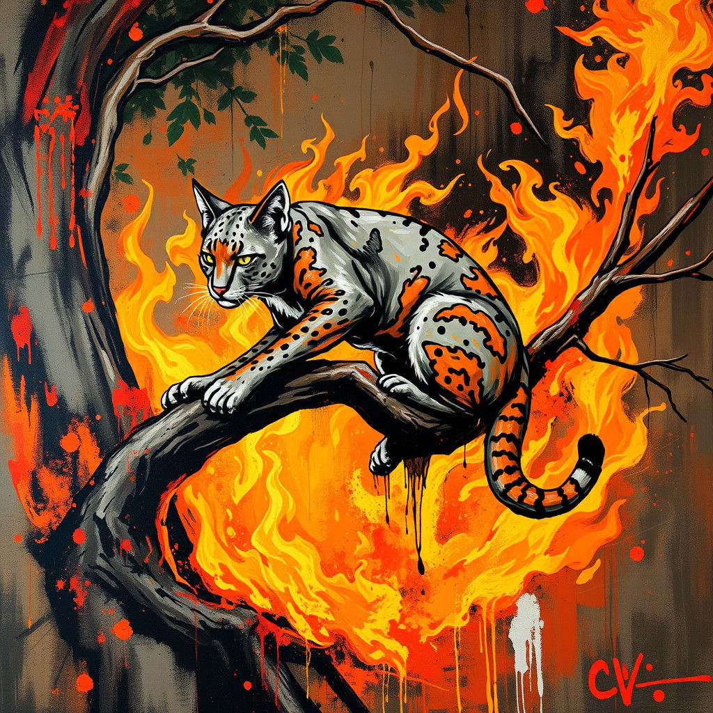 Cat Ablaze: Dynamic Graffiti Art Illustration