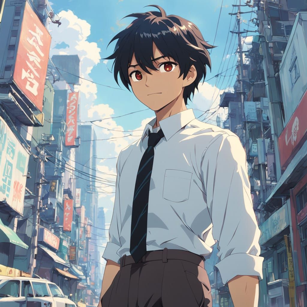 Confident Teen Boy in Vibrant Anime Style