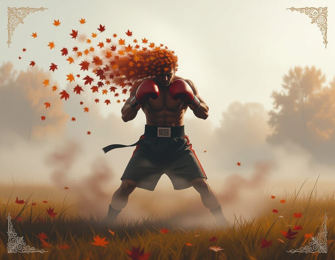 Boxer Formed by Autumn Leaves in Dramatic Mist