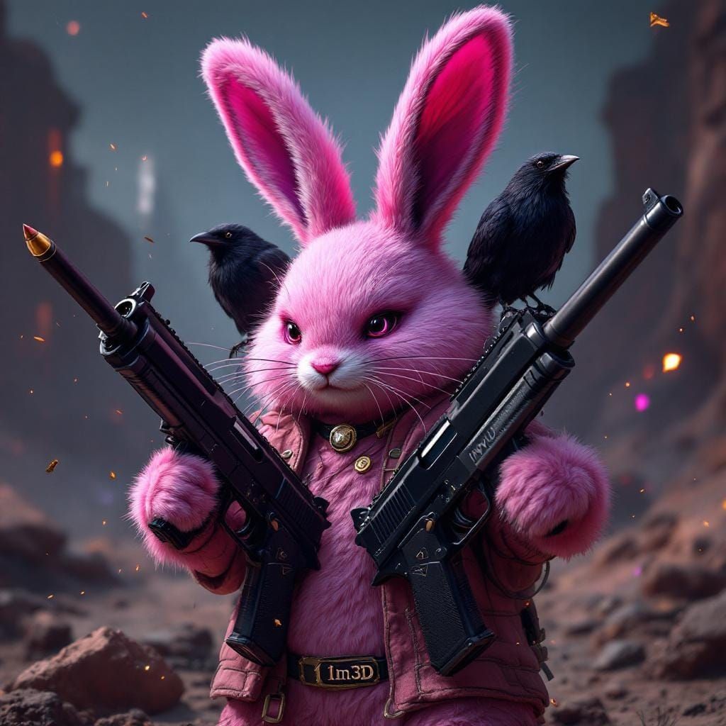 Pink Neko Bunny in Apocalyptic Synthwave Style