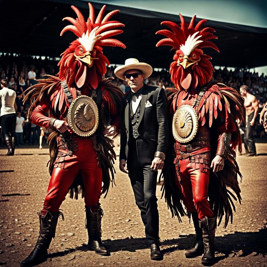Vintage Photo: Men in Rooster Costumes at Metal Concert