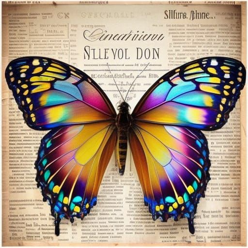 Winged Poetry Beauty in Maximalist 3D Collage