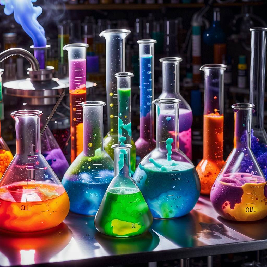 Detailed Laboratory Workstation with Bubbling Potions