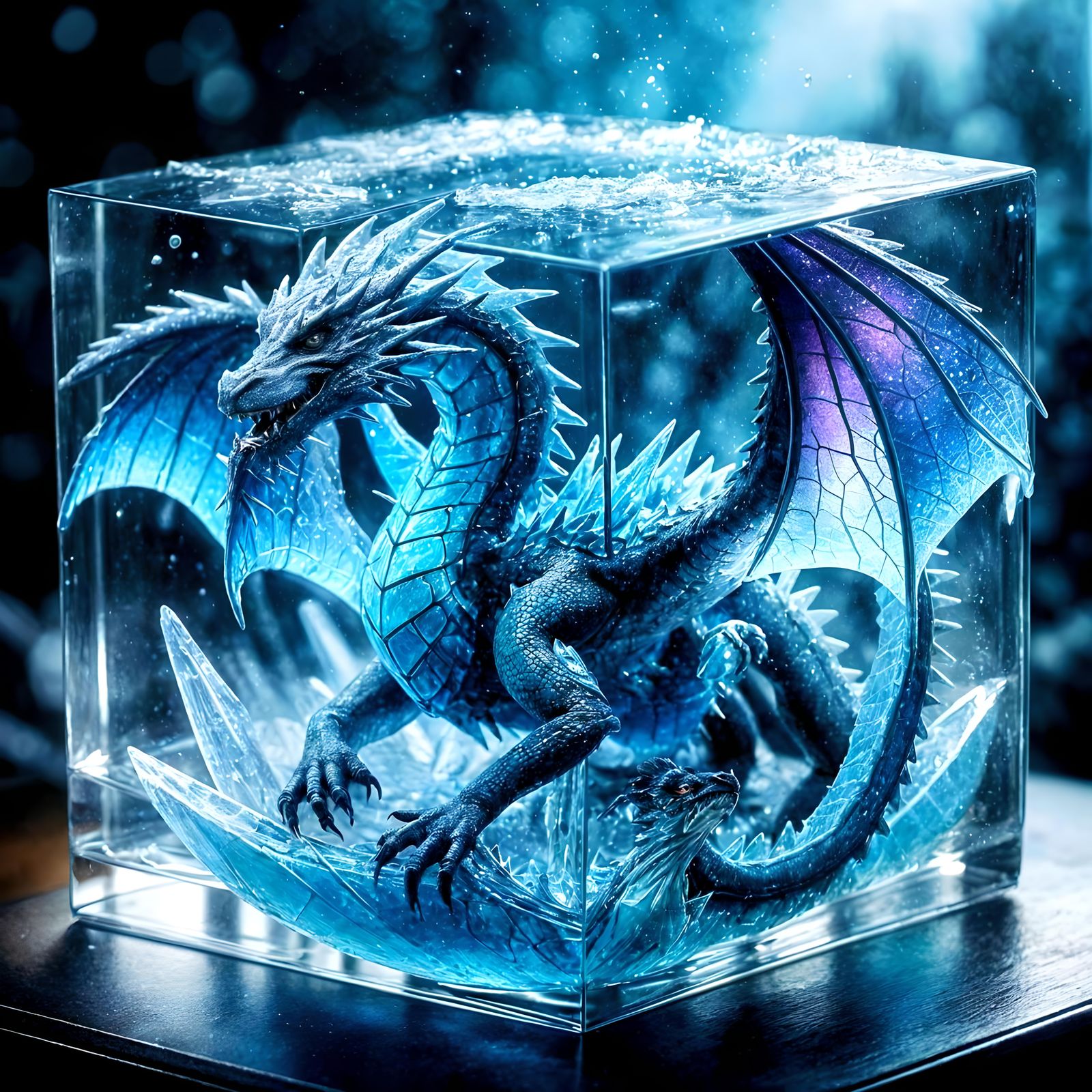Frozen Dragon Encased in Glass Cube