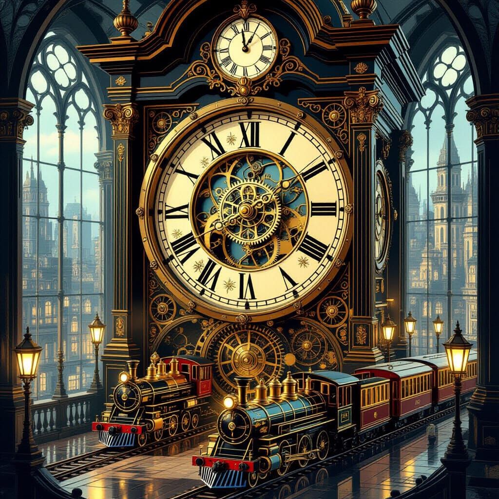 Steampunk Clockwork City in Grandfather Clock