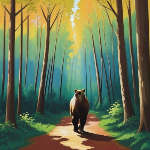 Fauvist Bear in Vibrant Forest