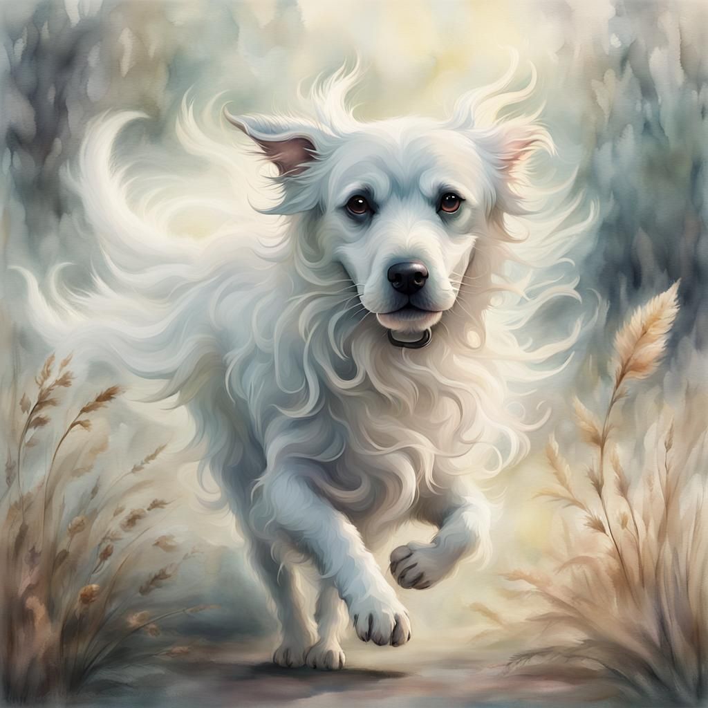 Whimsical Ghost Dog in Dreamy Watercolor