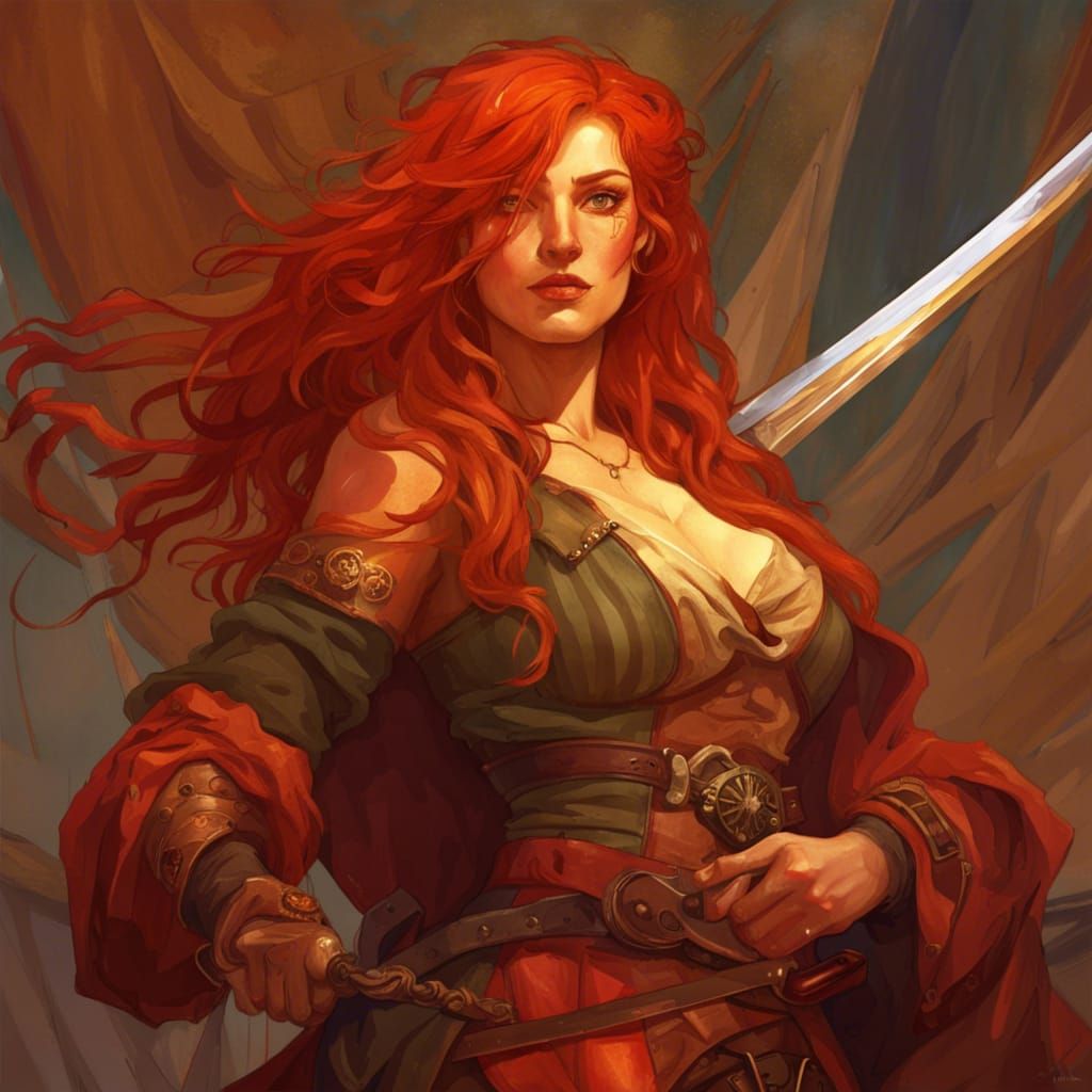 Fiery Elven Pirate Swashbuckler, Art Nouveau Style