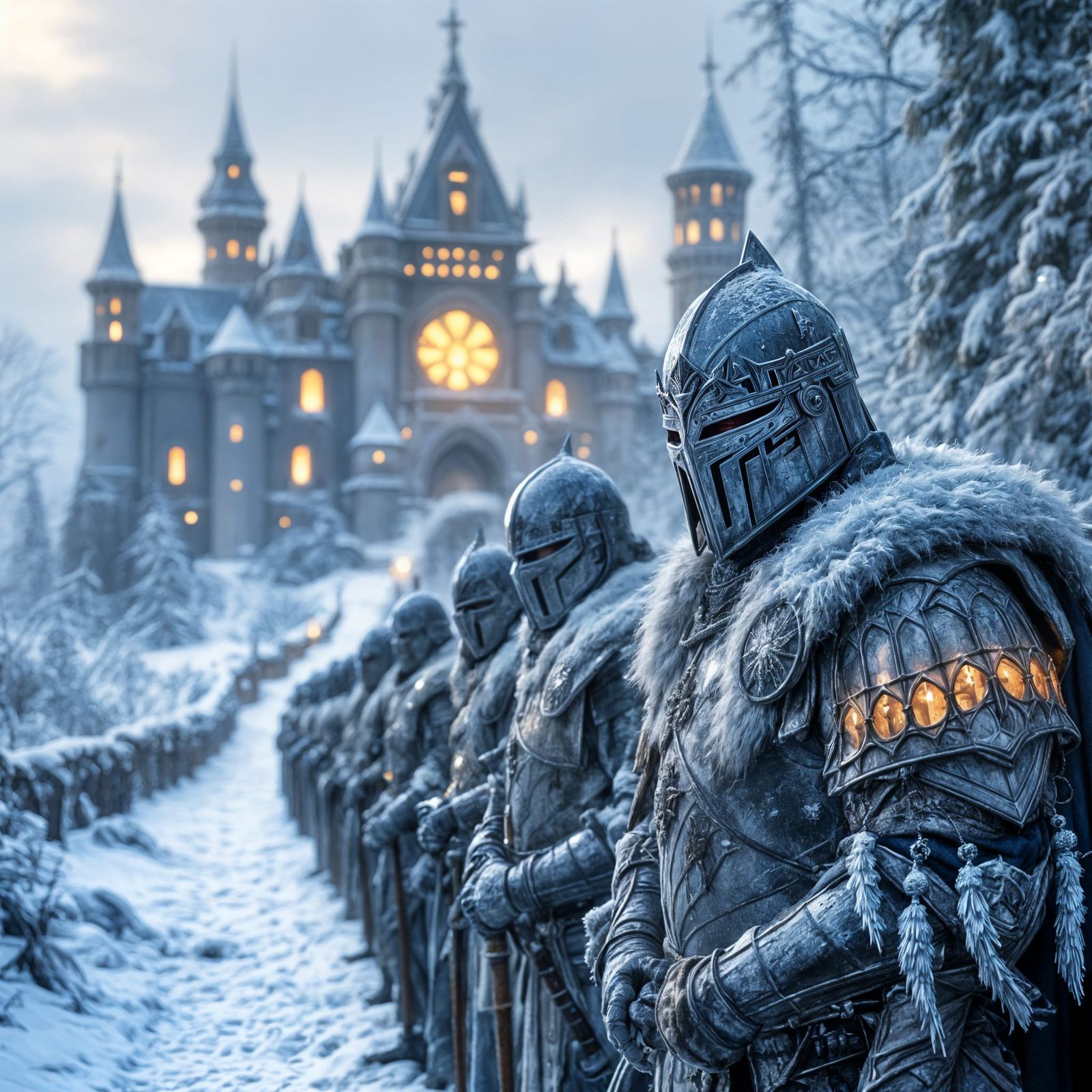 Winter Fortress: Knights Stand Vigilant in Majestic Castle