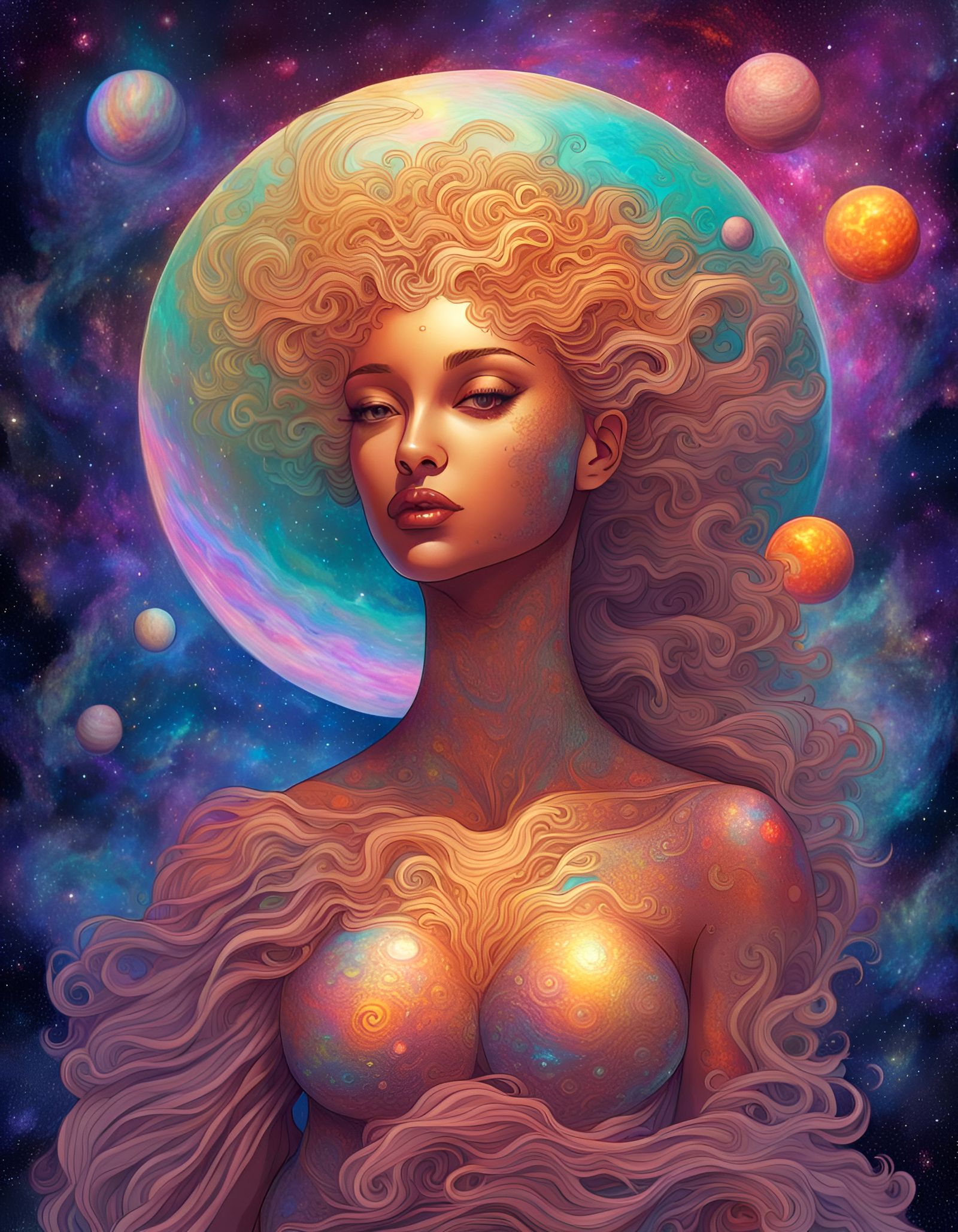 Venus Planet Holographic Wall Art in Amaringo Style