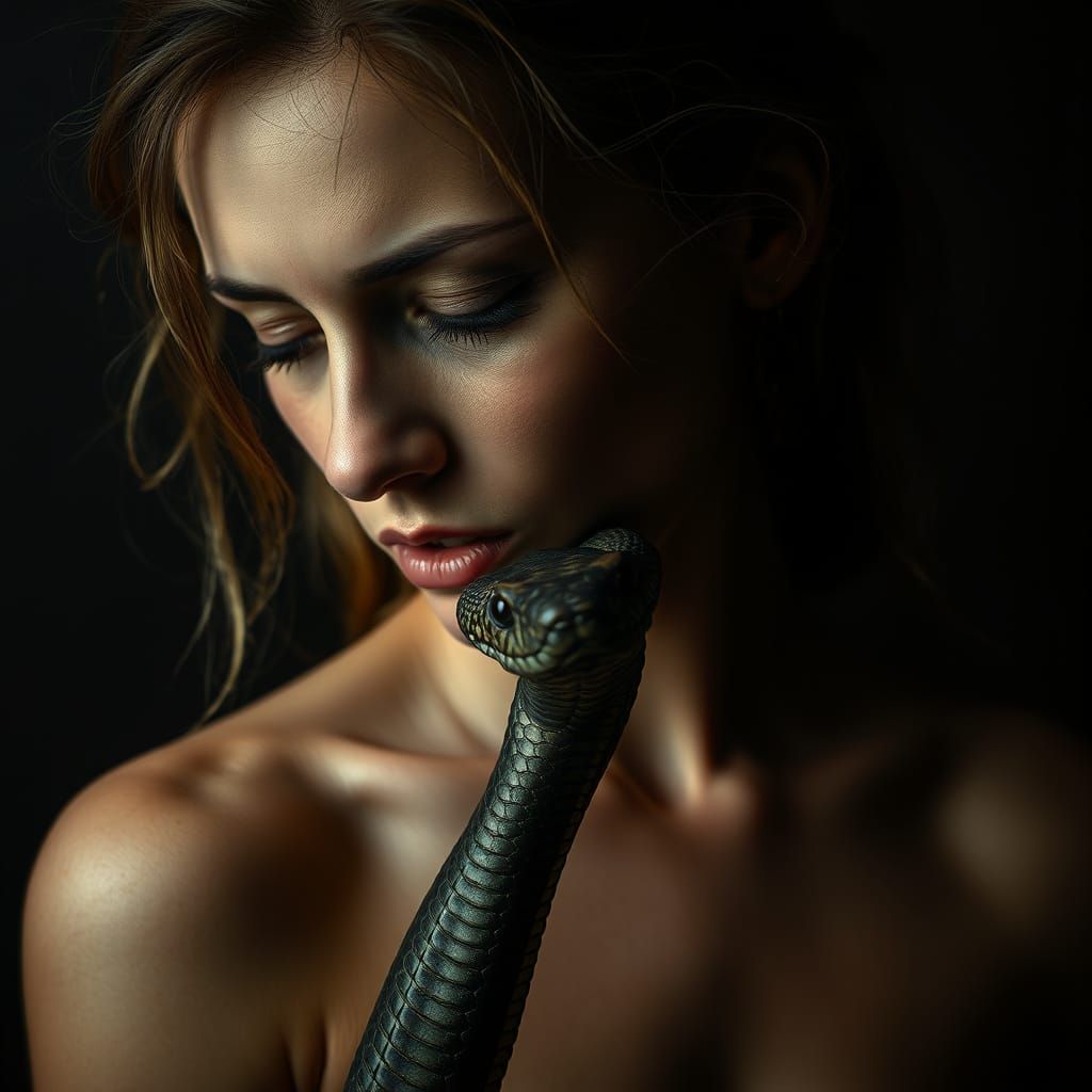 Surreal Woman Meets Viper in a Haunting, Darkly Luminous Sce...