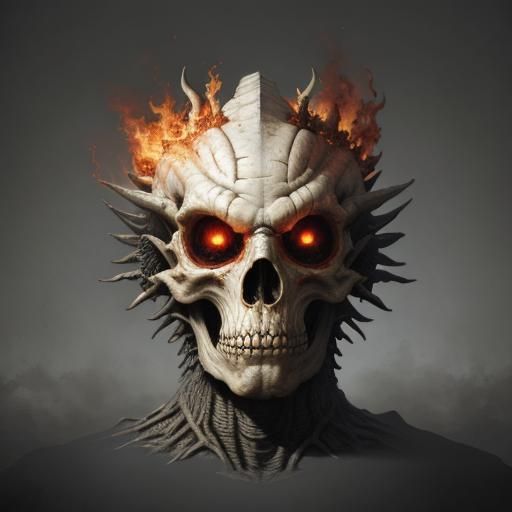 Anthropomorphic Brain Monster in Fiery Horror Scene