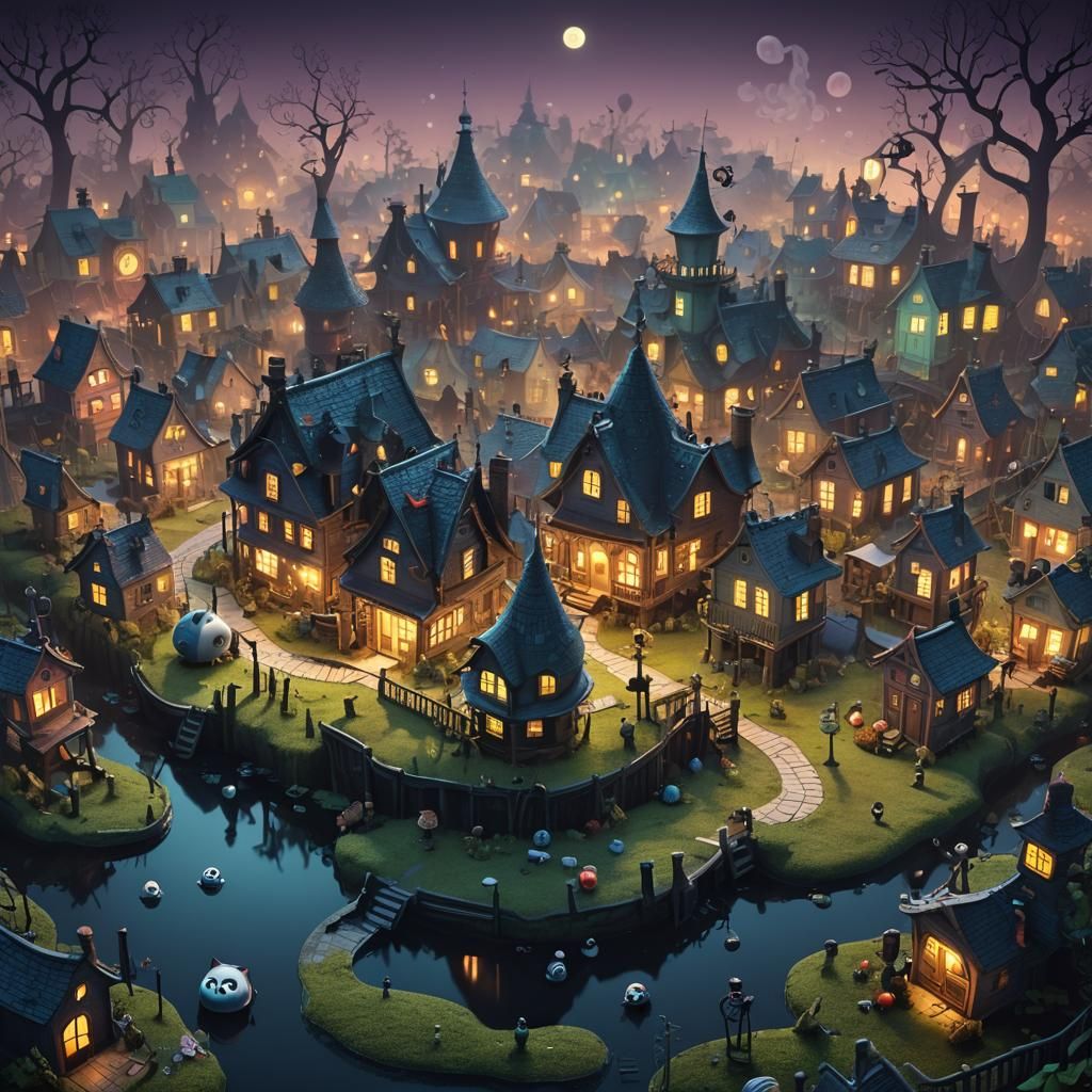 Whimsical Spoon Manor in Burtonesque 3D Art